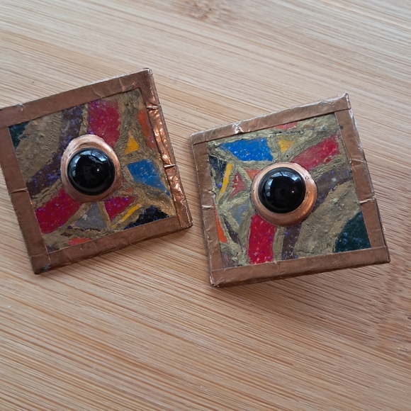 Colorful Abstract Square Earrings - Picture 2 of 5